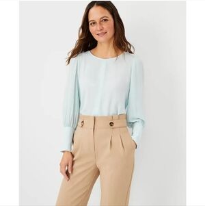 Ann Taylor Mixed Media Puff Sleeve Top Soft Blue Small